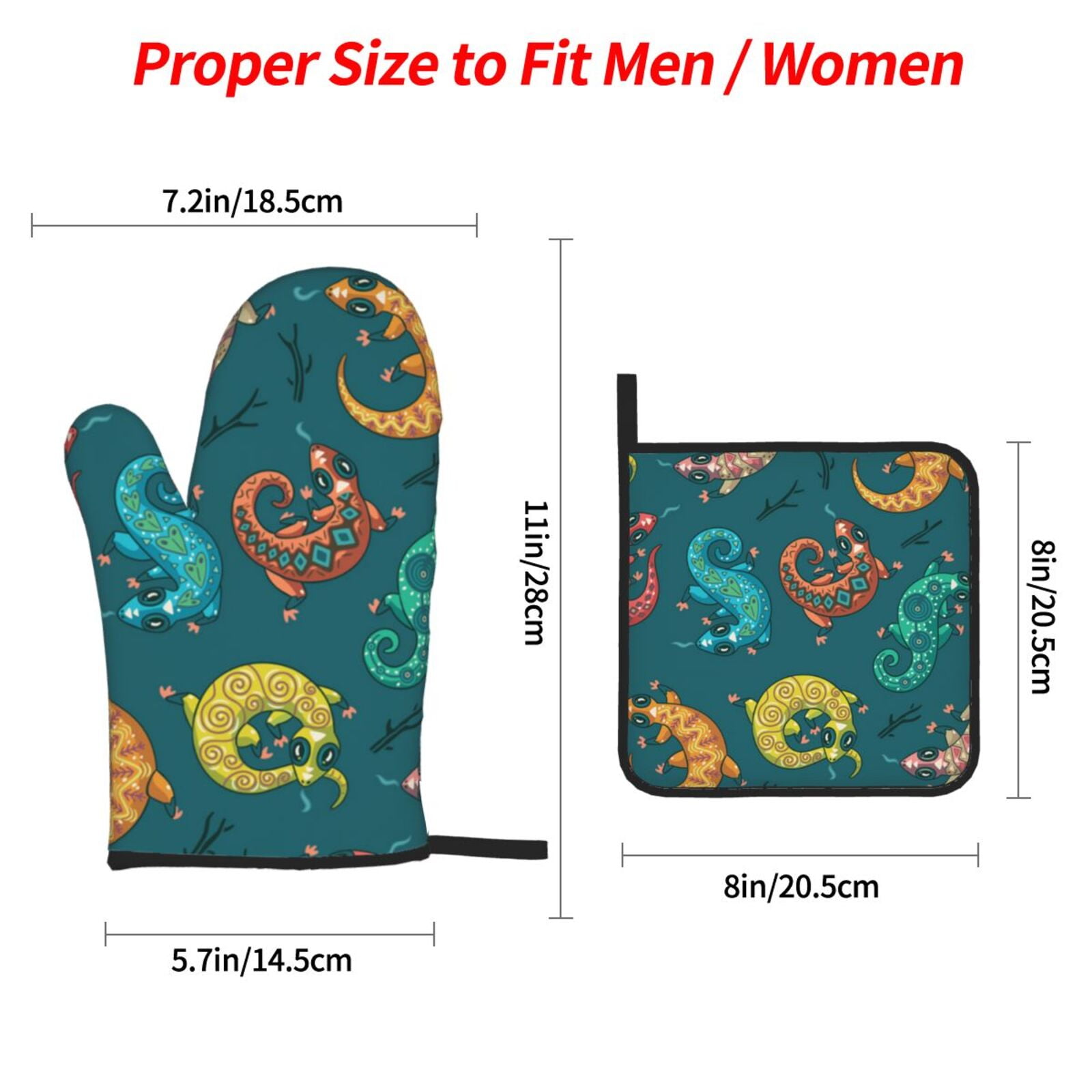Electric Gecko Lizards Psychedelic 4Pcs Oven Mitts and Pot Holders Sets Oven Kitchen Gloves Hot Pads for Cooking BBQ Baking Grilling