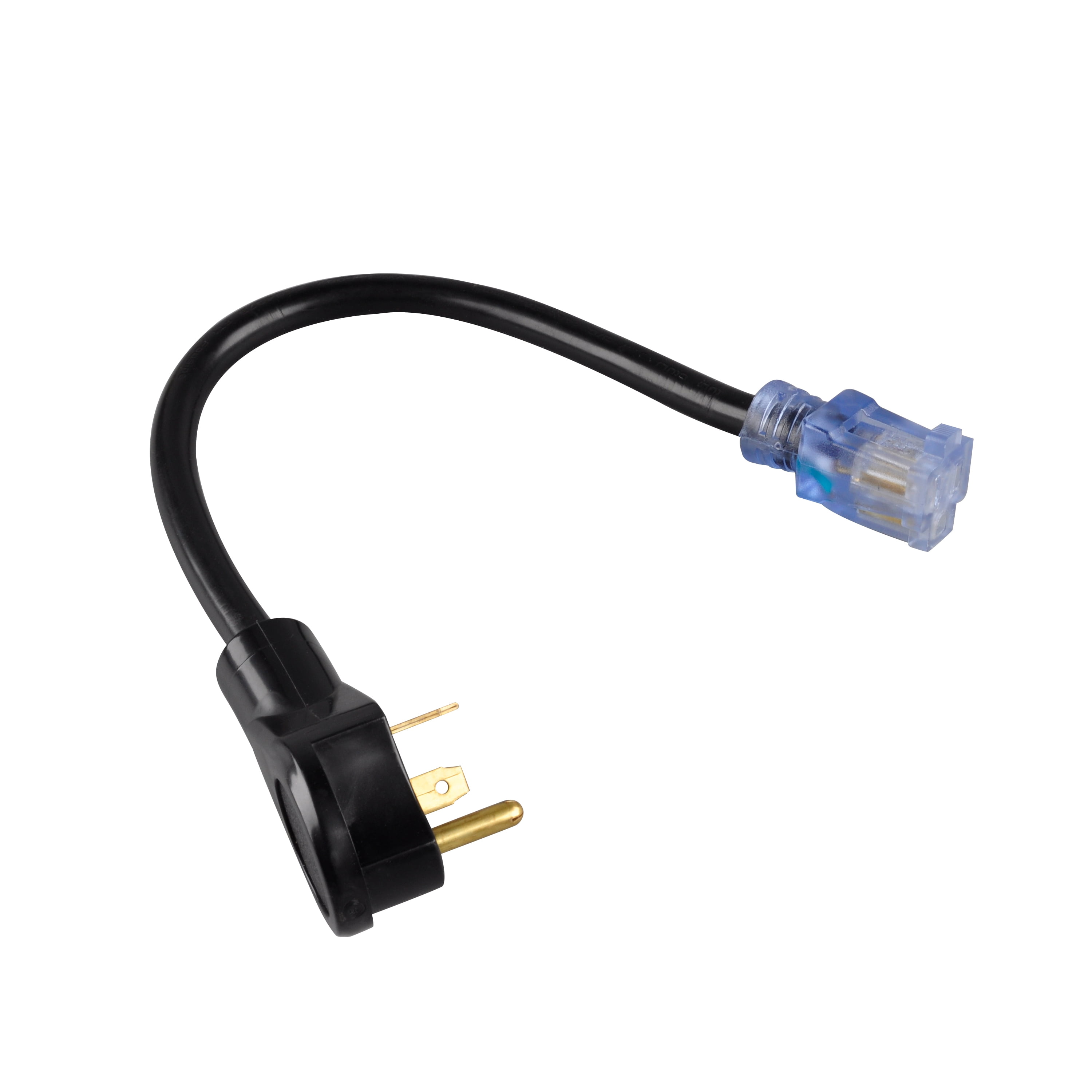 (2 pack) Auto Drive 14/3 STW 30 to 15-Amp Universal RV Adapter Extension Cord with Lighted End, 1.5ft, Black