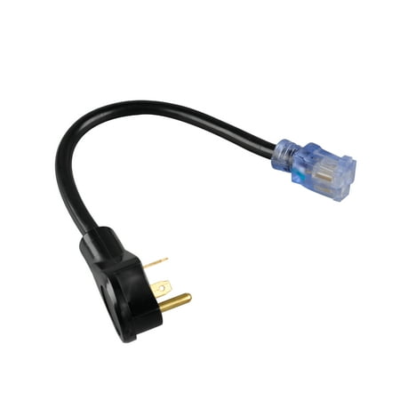 Auto Drive 14/3 STW 30 to 15-Amp Universal RV Adapter Extension Cord with Lighted End 1.5ft Black