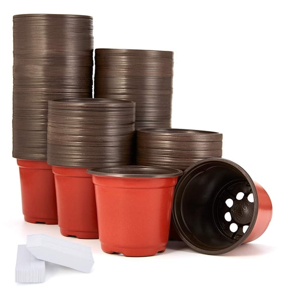 JERIA Lot de 200 Pots de Pépinière en Plastique de 4 Pouces avec 200 Étiquettes de Plantes Conteneur de Semis et Pots de Démarrage de Graines