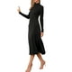 thumbnail image 4 of Vestido de suéter de cuello alto de mujer Inspire Chic, de manga larga, elástico, fluido, de punto acanalado, maxi, talla XS, negro, 4 of 6