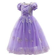 IBTOM CASTLE Little Girls Princess Halloween Cosplay Outfits for Kids Party Fancy Dress up Long Evening Gown 7-8 Years Purple