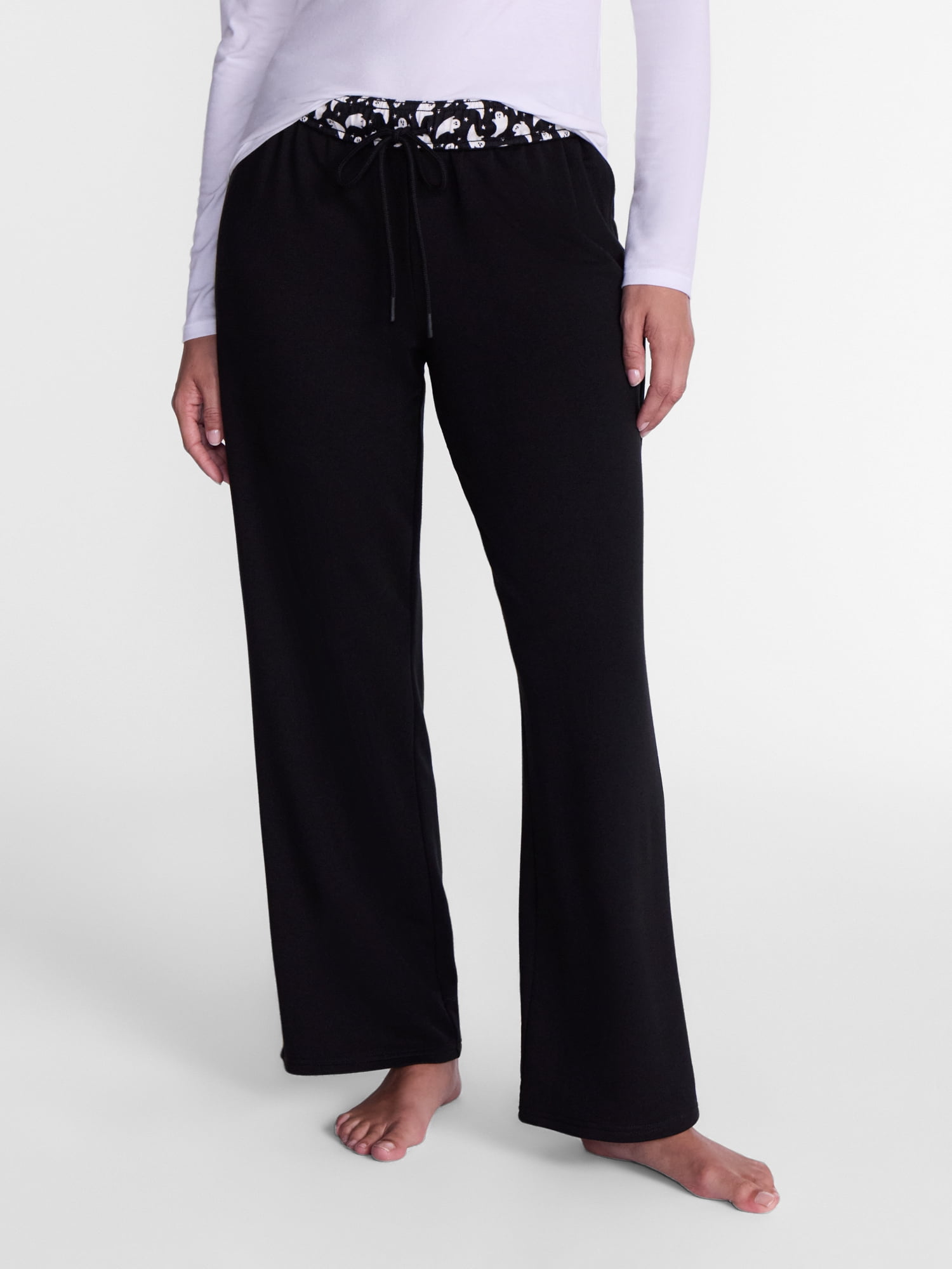 Women’s Halloween Printed Foldover Waistband French Terry Lounge Pants, 29" Inseam, Sizes XS–3X