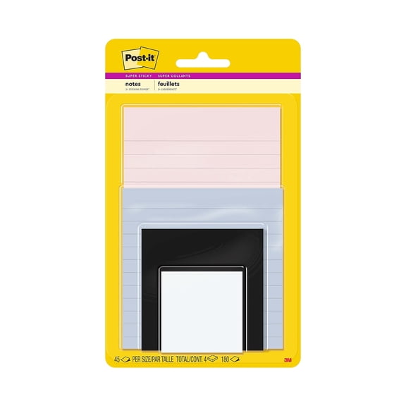 Post-it Super Sticky Notes Combo Pack Simply Serene Collection 45 Sheet/Pad 4 Pads/Pack (4622-SSNE)