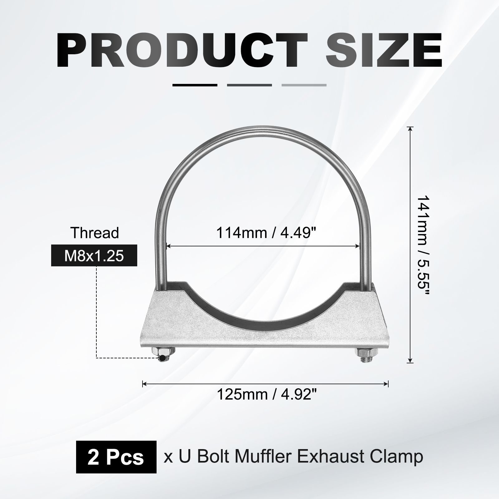 Uxcell 2pcs U Bolt Muffler Exhaust Clamp 114mm/4.49" 304 Stainless Steel U-Bolt Clamps Muffler Tip Hook Saddle Exhaust Clip for Tip Pipes Connection