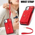 thumbnail image 2 of Case for iPhone 11, Crossbody Wristlet Case Wallet with RFID Blocking Card Slots KickStand Flip Folio PU Leather Magnetic Protective Cover Women for iPhone 11, Red, 2 of 9