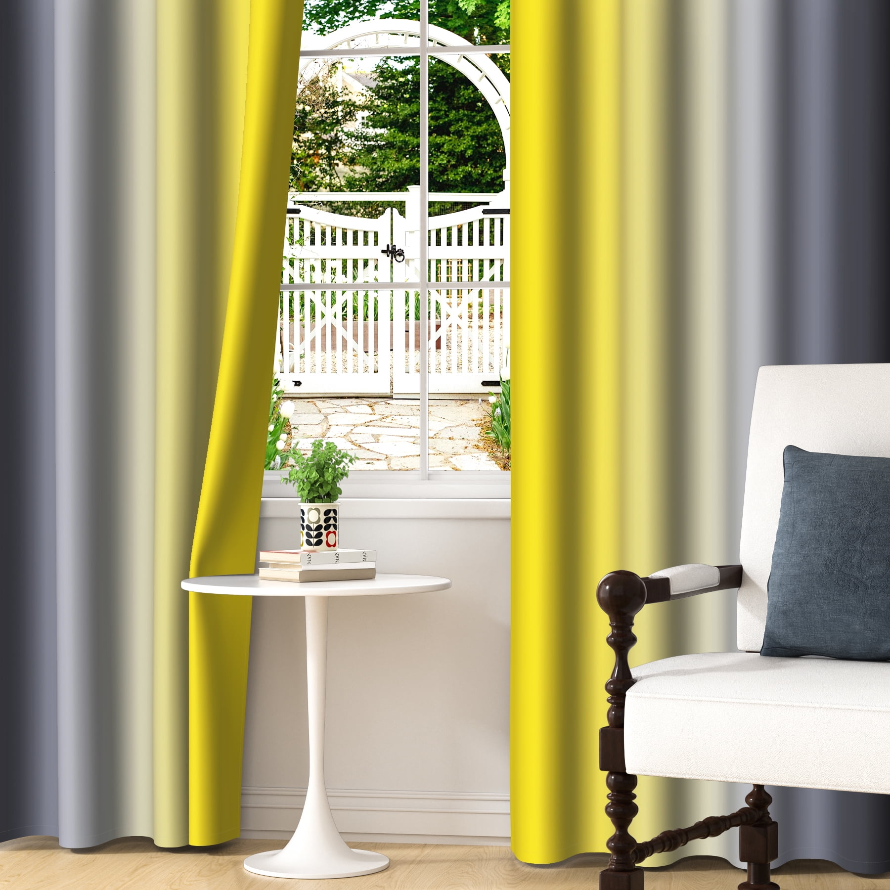 Lfeey Yellow Room Darkening Curtains, Gradient Black Ombre Blackout Curtains, Living Room Kids Bedroom Decorative Privacy Curtains, 52W X 96L, 2 Panels
