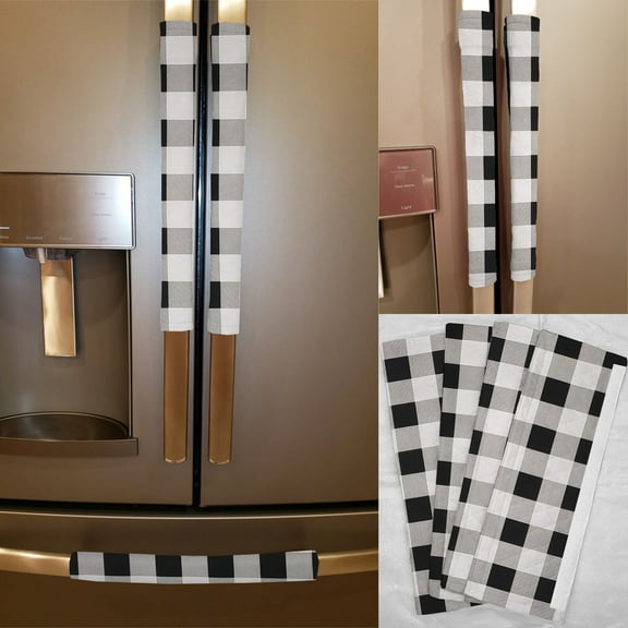 Buffalo Check Plaid Refrigerator Oven Dishwasher Handle Covers by Penny's Needful Things (Set of 2) (White)