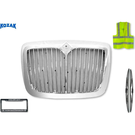 KOZAK Chrome Front Grille with Bug Screen Steel TR042 Compatible with International Prostar 2008-2018