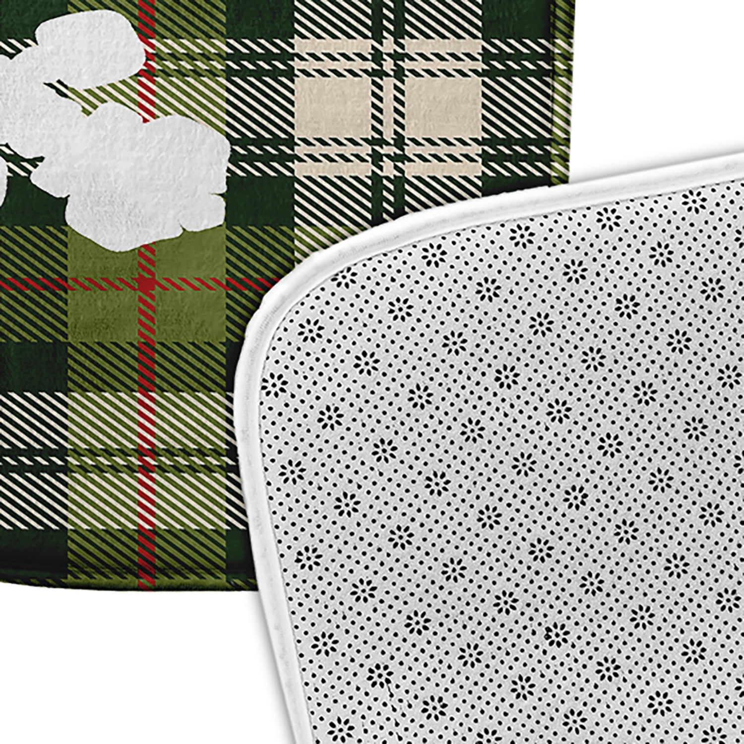 Simply Daisy Snow Flake on Plaid Pet Feeding Mat for Dogs and Cats