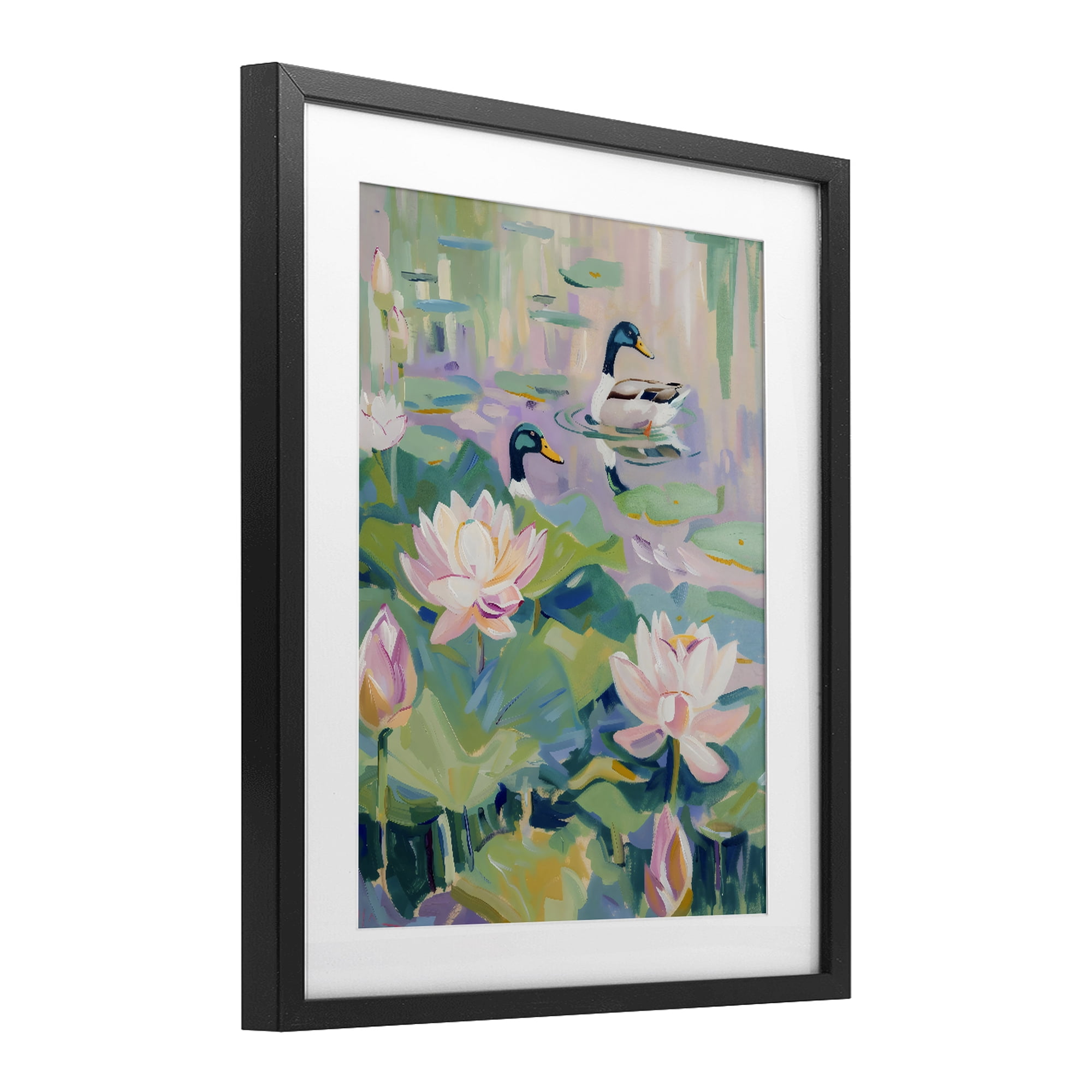 Stupell Industries Duck Pond with Lotus Flowers Black Framed Print Under Glass, design by The Prints Vibe