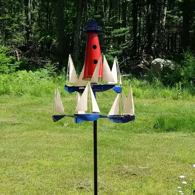 Summer Lighthouse Sailboat Wind Spinner-Nautical Kinetic Art Wind