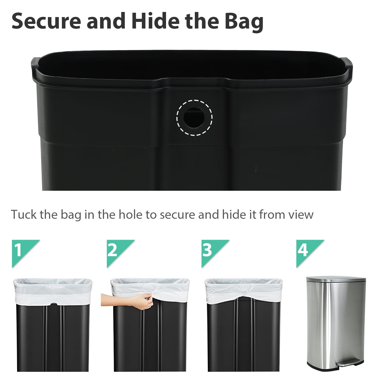 CL.HPAHKL 13 Gallon Step-on Trash Can with Soft-Close Lid, Stainless Steel Kitchen Garbage Can with Foot Pedal and Removable Inner Bucket, Fingerprint-Proof Trash bins for Home Office