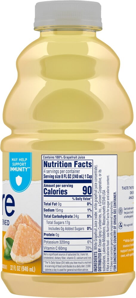 Ocean Spray Unsweetened Pure White Grapefruit Juice 32 fl oz - 3 count