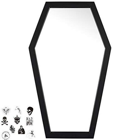 Gothvanity Coffin Mirror - Gothic Decor for Bedroom ,Living Room or Bathroom - Hooks Included - Large and Sturdy - Wooden Wall Mirror - Black - 20x12 inches