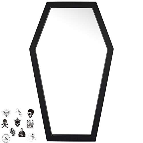 Gothvanity Coffin Mirror - Gothic Decor for Bedroom ,Living Room or Bathroom - Hooks Included - Large and Sturdy - Wooden Wall Mirror - Black - 20x12 inches