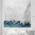 thumbnail image 1 of Japanese Wave Tapestry, Aquatic Swirls Birds of Ocean Ukiyo-e Style Art Greyscale Background, Fabric Wall Hanging Decor for Bedroom Living Room Dorm, 5 Sizes, Grey Blue Cream, by Ambesonne, 1 of 1