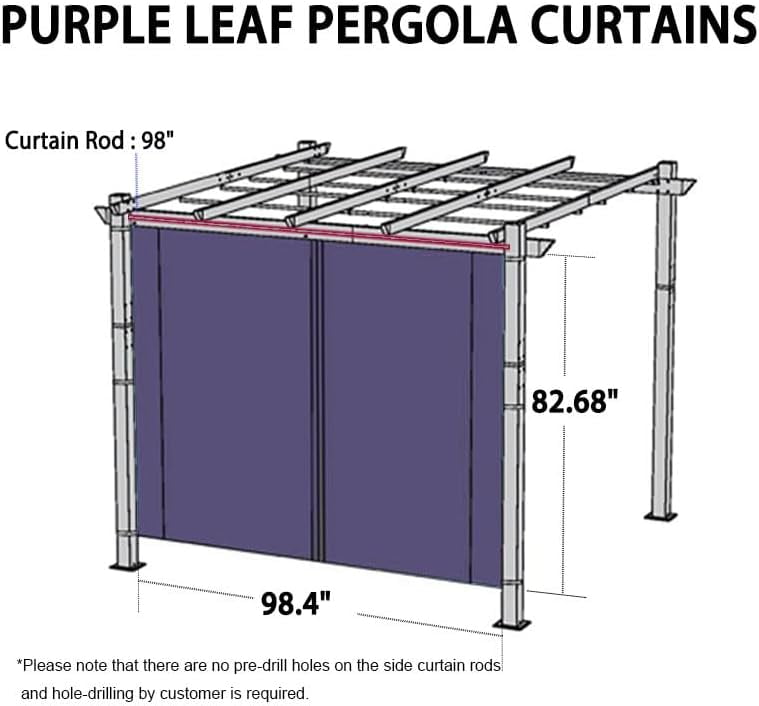PURPLE LEAF Outdoor Curtains Privacy for 10' Side Pergola with Grommets and Rod Outside Porch Shade Patio Deck Retractable Replacement Gazebo Cabana Curtain Set of 2 Panels 49 x 82 inch Navy Blue