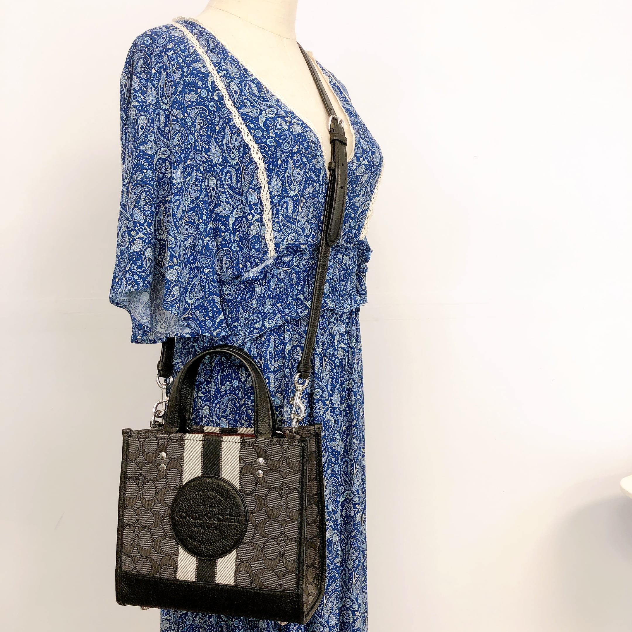 Coach Dempsey Tote 22 Signature Jacquard Handbag with Stripe