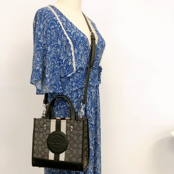 Coach Dempsey Tote 22 Signature Jacquard Handbag with Stripe Coach Dempsey Tote 22 Signature Jacquard Handbag with Stripe