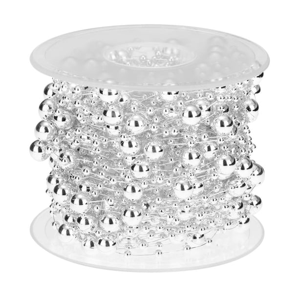 Cadena de cinta con cuentas de perlas de 15 m para envolver regalos, manualidades, color plateado Plata