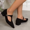 thumbnail image 7 of Wensltd Women Pointed Toe Block Heel Shoes with Buckle Strap Wide Width Comfort Suede Shoes Black, 7 of 7