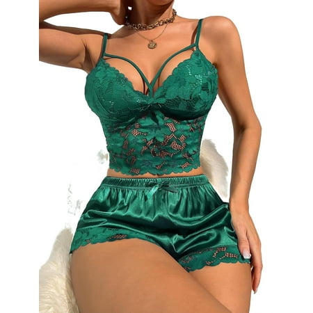 

Women s Pajama Sets Dark Green Sexy Plain Spaghetti Strap Short Sets Sleeveless