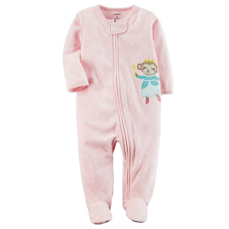 Monkey Pink Girls Pajamas - Carters Micro SNP Girl pink dot side monkey