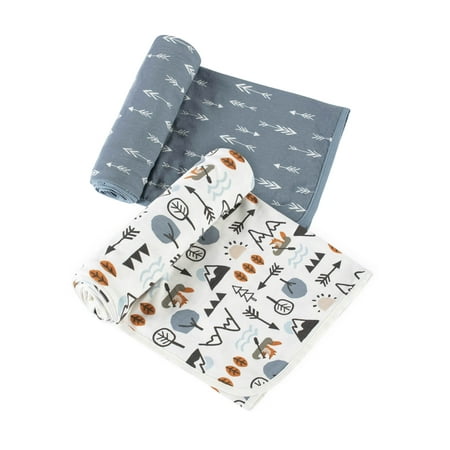 Modern Moments by Gerber Baby & Toddler Boys XL Ultra Soft Swaddle Blankets, 2-Pack, Outdoor Blue