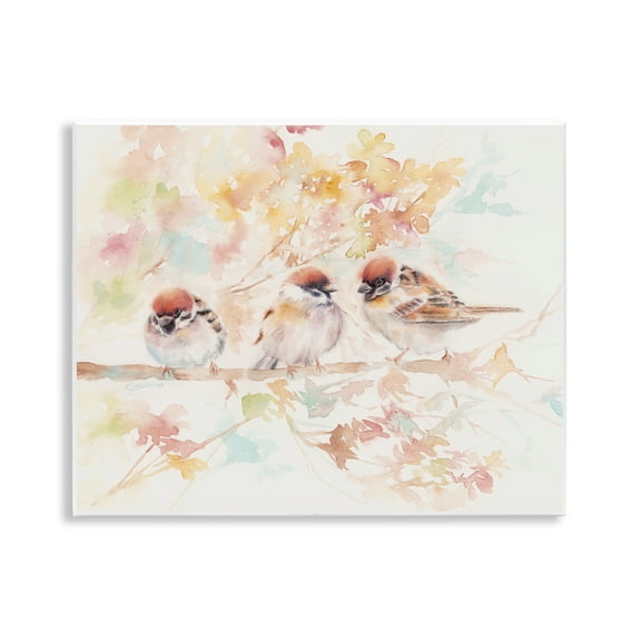 Trio of Birds on Watercolor Branch Wall Plaque Art, 14 x 11, Made In USA