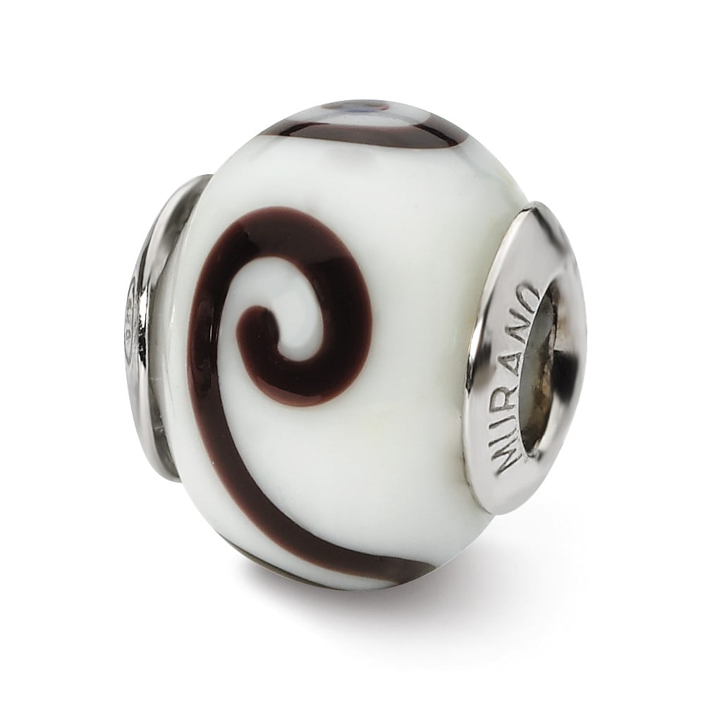7.3mm x 13.6mm Solid 925 Sterling Silver Reflections Blue//Gold-Tone//Silver Italian Murano Bead