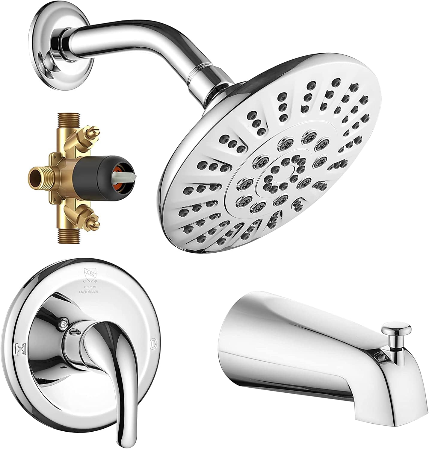 SHMAMT Shower Tub Faucets Sets Complete with Diverter, 5 Spray Settings, 6-Inch Bathtub ...