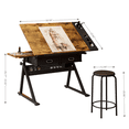 thumbnail image 3 of Height Adjustable Drafting Table 0°-75° Tilt with Stool, 38.6" Artist Drawing Desk w/ 2 Storage Drawers & Shelf for Home Office Art Craft, 3 of 8