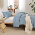 thumbnail image 6 of Dusty Blue Comforter Set Queen, 3pcs(1 Boho Blue Comforter & 2 Pillowcases) All Season Soft Bedding Lightweight Bedspread Blanket Quilt, 6 of 9