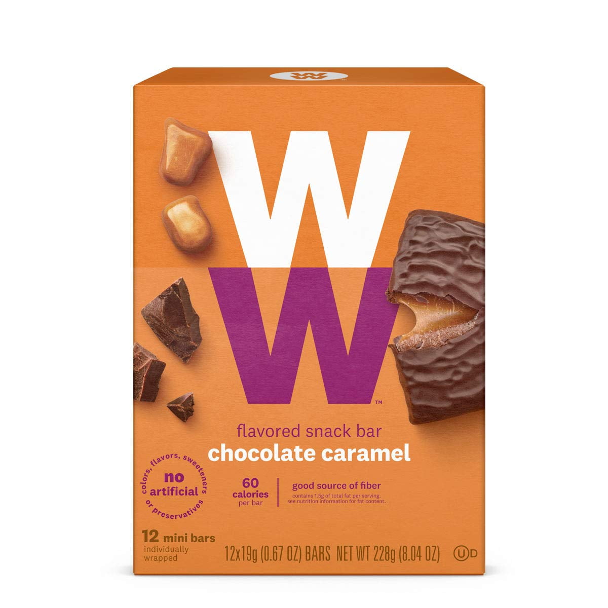 WW Chocolate Caramel Mini Bar - Snack Bar, 2 SmartPoints - 1 Box (12 Count Total) - Weight Watchers Reimagined