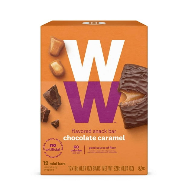 WW Chocolate Caramel Mini Bar Snack Bar, 2 SmartPoints 1 Box (12