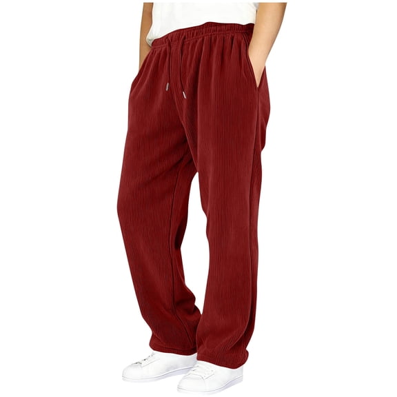 Fesfesfes Boys Corduroy Pants Elastic Waist Drawstring Casual Trousers Kids Solid Color Pants Loose Fit Comfortable Playwear for Children Daily Wear Trendy Outfit(Wine,5-6 Years)