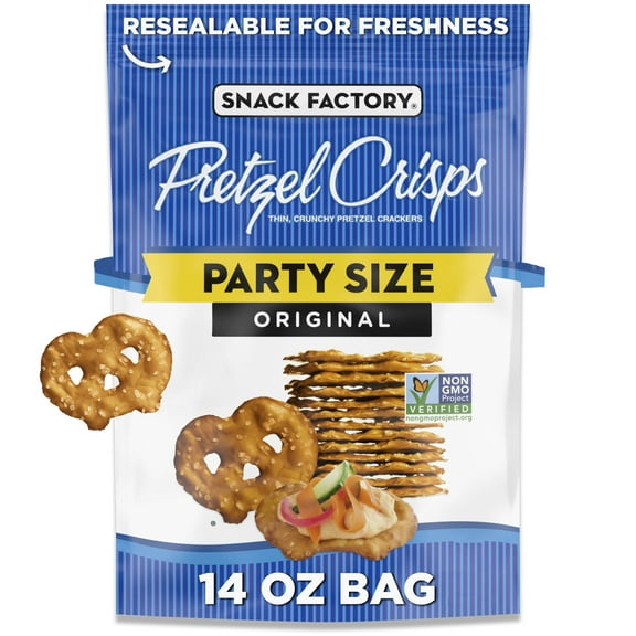 Snack Factory Original Pretzel Crisps, Non-GMO, 14 oz Party Size Bag