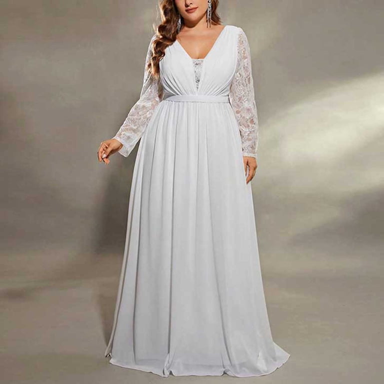 SMihono Womens Lace V Neck Dress Long Sleeve Plus Size Ball Gown Floor Length Formal Evening Dresses for Curvy Women White XXXL - Walmart.com SMihono Womens Lace V Neck Dress Long Sleeve Plus Size Ball Gown Floor Length Formal Evening Dresses for Curvy Women White XXXL - Walmart.com