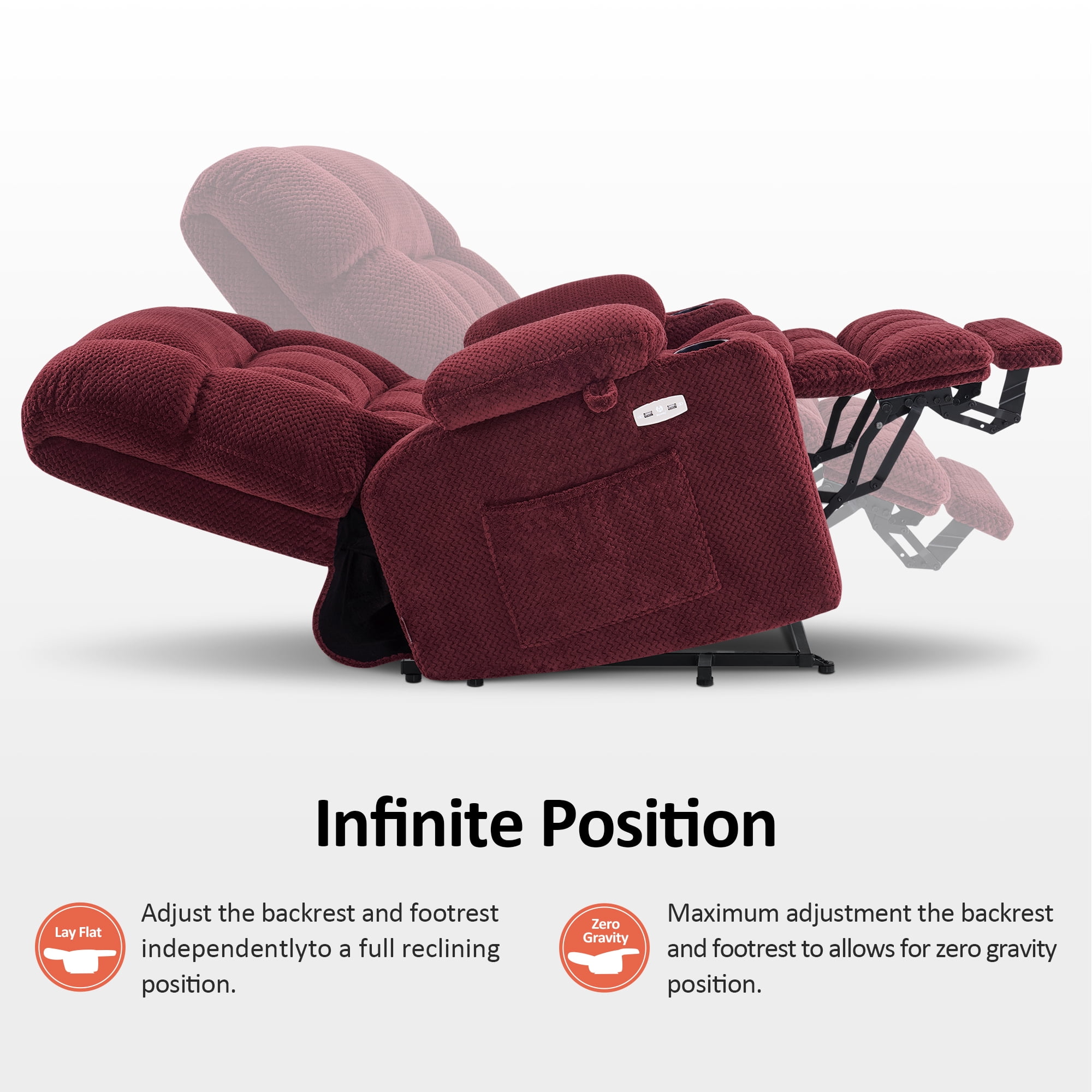 MCombo Dual Motor Power Lift Recliner with Massage and Heat for Big Elderly in Living Room, Fabric R7897, Medium-Wide, Burgundy