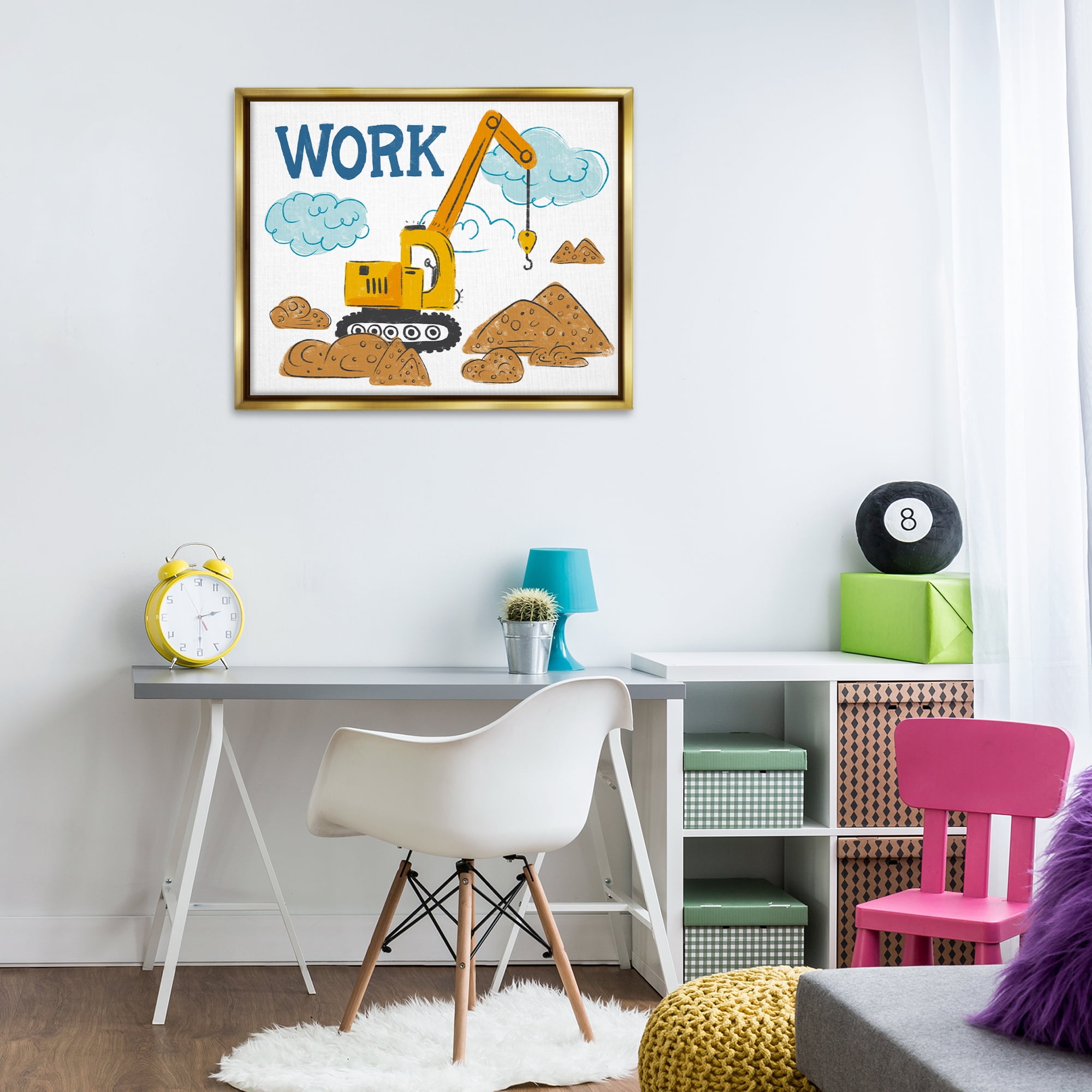 Stupell Industries Construction Work Bulldozer Transportation Painting Gold Floater Framed Canvas Art Print Wall Art, 31 x 25