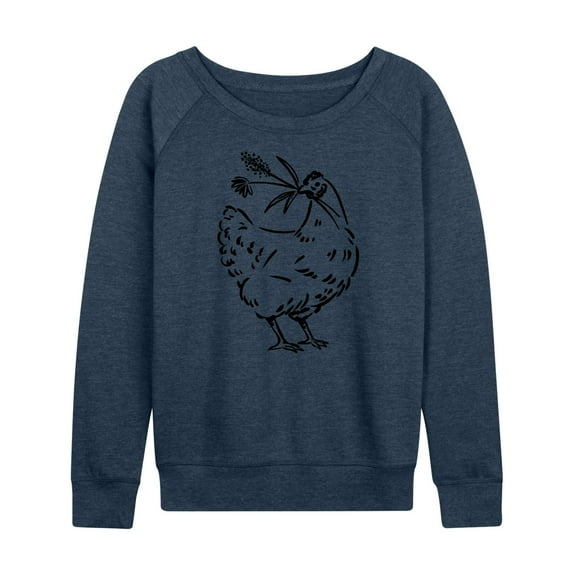 Instant Message - Country Casuals - Chicken w/ Flowers - Women's Lightweight French Terry Long Sleeve Shirt