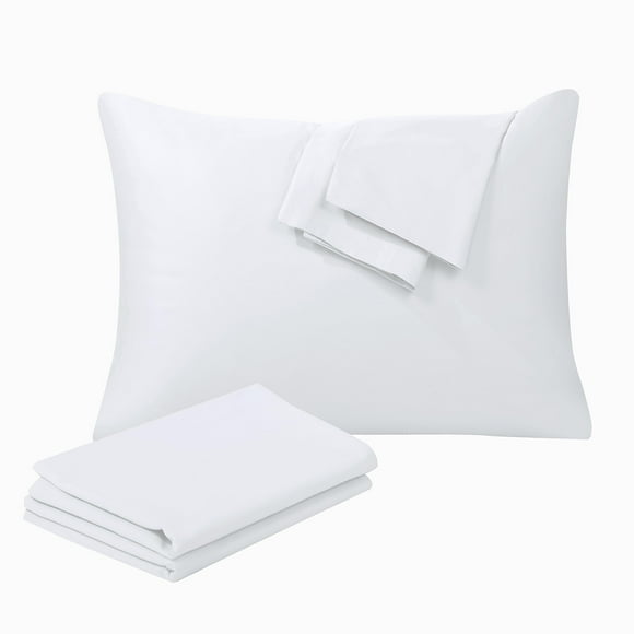 Juego De 2 Protectores De Almohada Queen 100% Algodón Egipcio, Tejido De Satén De 400 Hilos, Fundas De Almohada De Fácil Cuidado Con Cremallera (Queen Blanco)