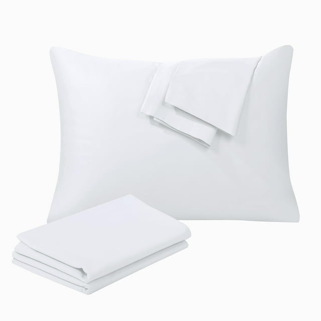 Juego De 2 Protectores De Almohada Queen 100% Algodón Egipcio, Tejido De Satén De 400 Hilos, Fundas De Almohada De Fácil Cuidado Con Cremallera (Queen Blanco)