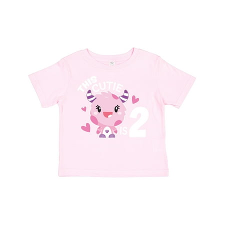 

Inktastic This Cutie is 2 with Cute Pink Monster and Hearts Gift Toddler Toddler Girl T-Shirt
