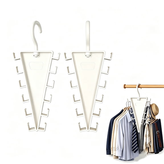 V Shaped Double-Sided Closet Organizer Hanger, 360° Rotatable Multi-Layer Vertical Space Saving Clothes Hanger Rack with 12 Hooks for Hats, Scarves, Belts, Bags, and Ties (2Pcs)