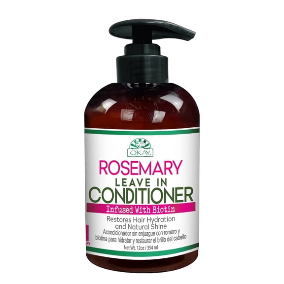 OKAY Rosemary Leave-In Conditioner with Biotin & Argan Oil, Moisturizing & Strengthening Conditioner for All Hair Types, 12 oz