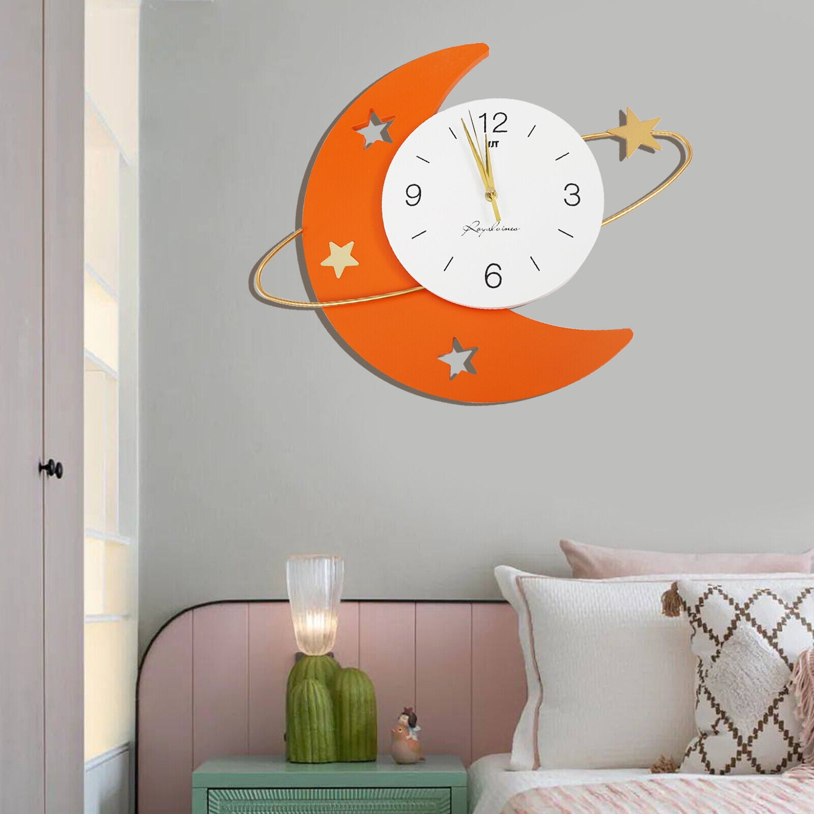 Mordern 3D Wall Clock Light Luxury Moon and Stars Large Art Decor