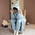 thumbnail image 7 of MKndvns Adults Winter Coral Velvet Hooded Robe Loungewear Cartoon Flannel Dressing Gown Animal Pajamas Ladies Warm Nightgowns Blue, 7 of 7