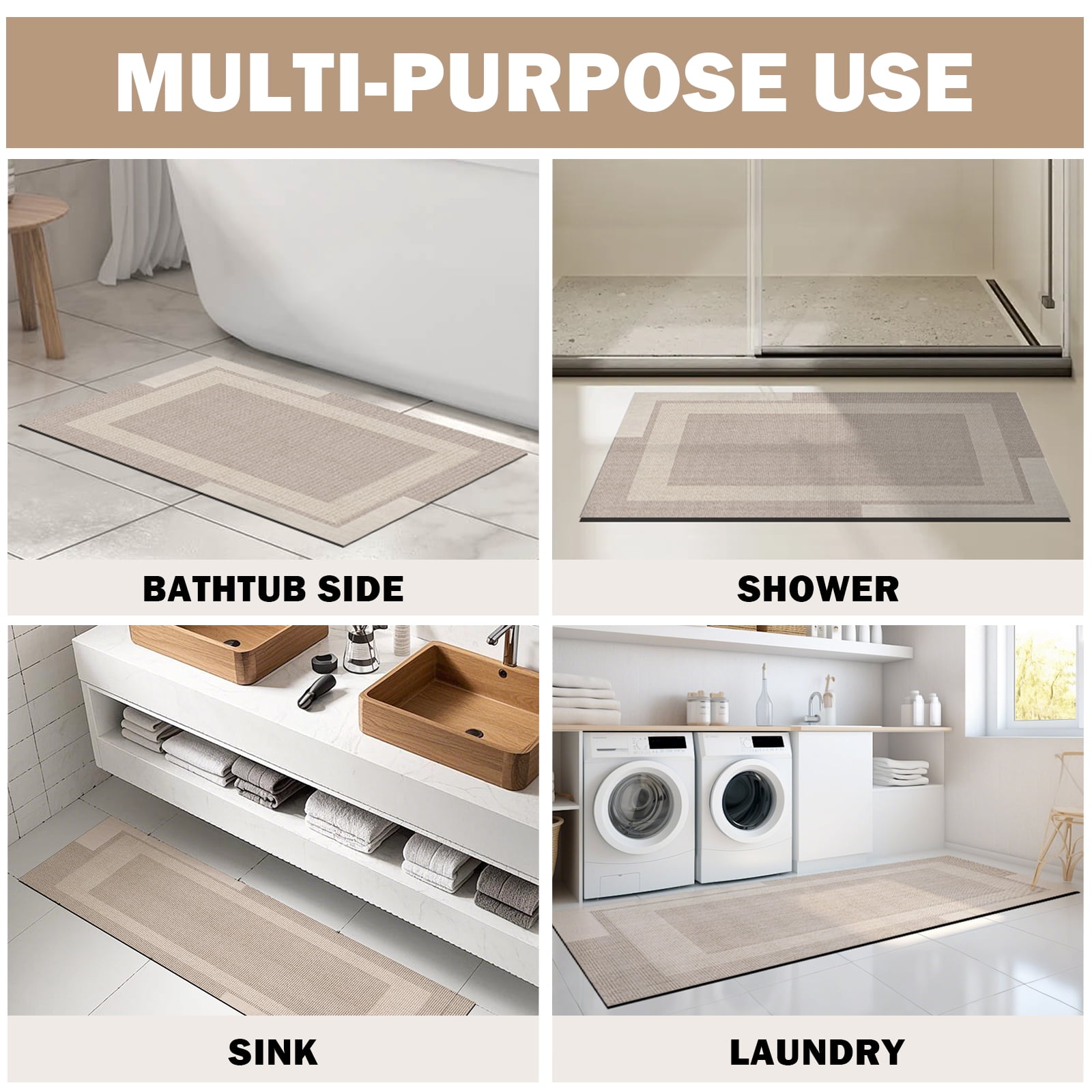 QiCaiJia Non Slip Bathroom Rugs, Absorbent Quick Dry Thin Bath Mat With Rubber Backing For Bathroom Floor Fit Under Door 24"x48" Beige